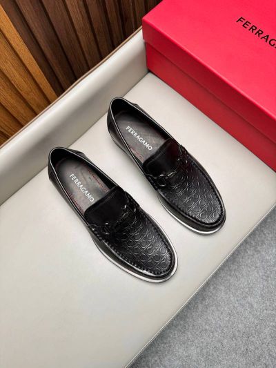 Ferragamo Black calfskin  Leather Shoes-Ferragamo Man Business Leather Shoes